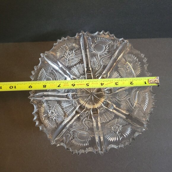 Vintage Higbee Pressed Glass Serving Bowl With Floral Thistle Pattern & Scallope - Picture 9 of 11